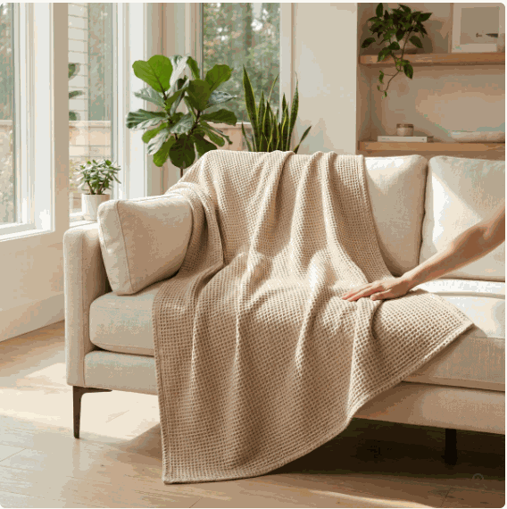 Organic Cotton Waffle Blanket – Boost Breathability, Relax in Comfort